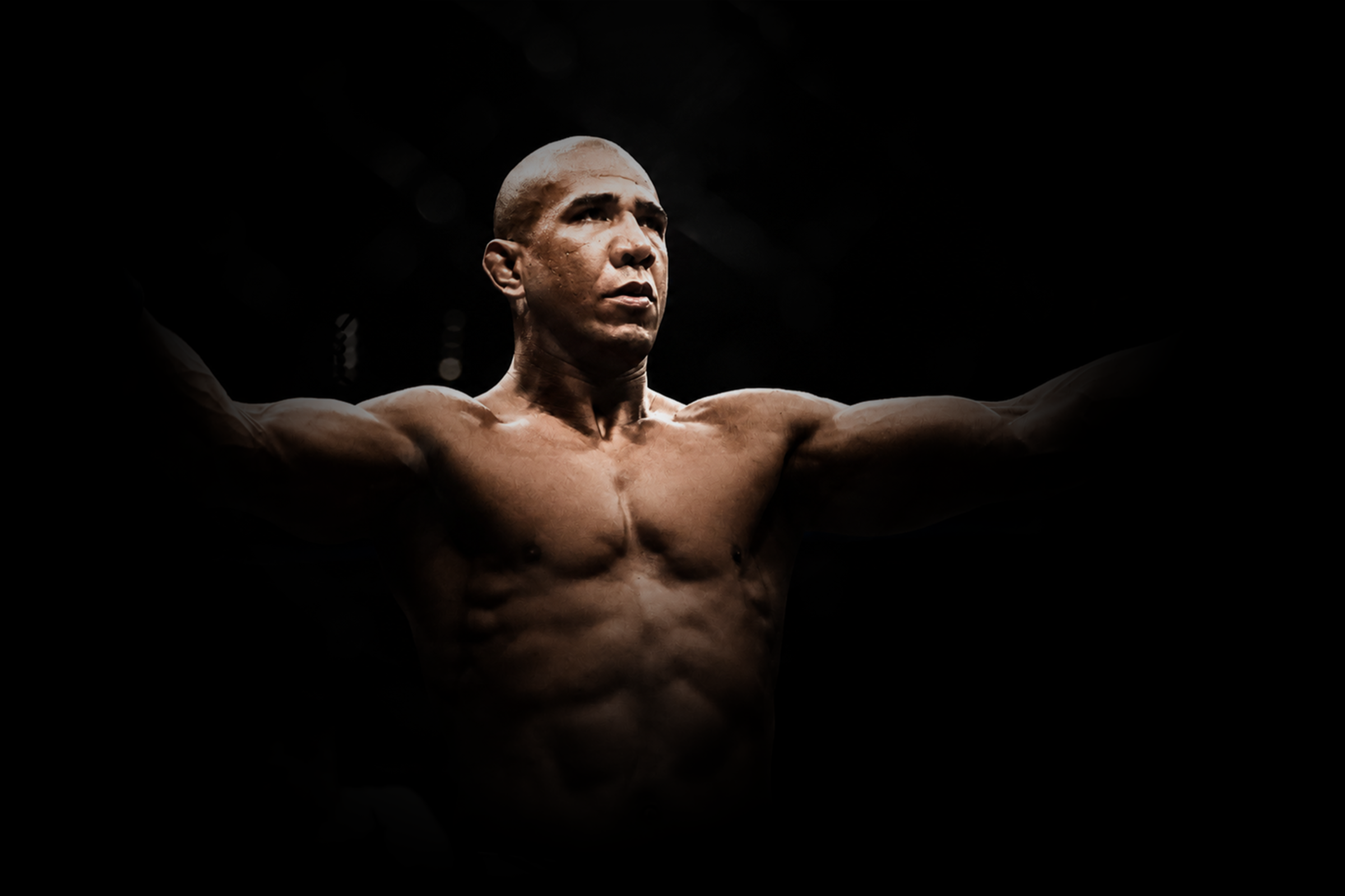 Gregory Rodrigues, professional MMA fighter, lit against a black background